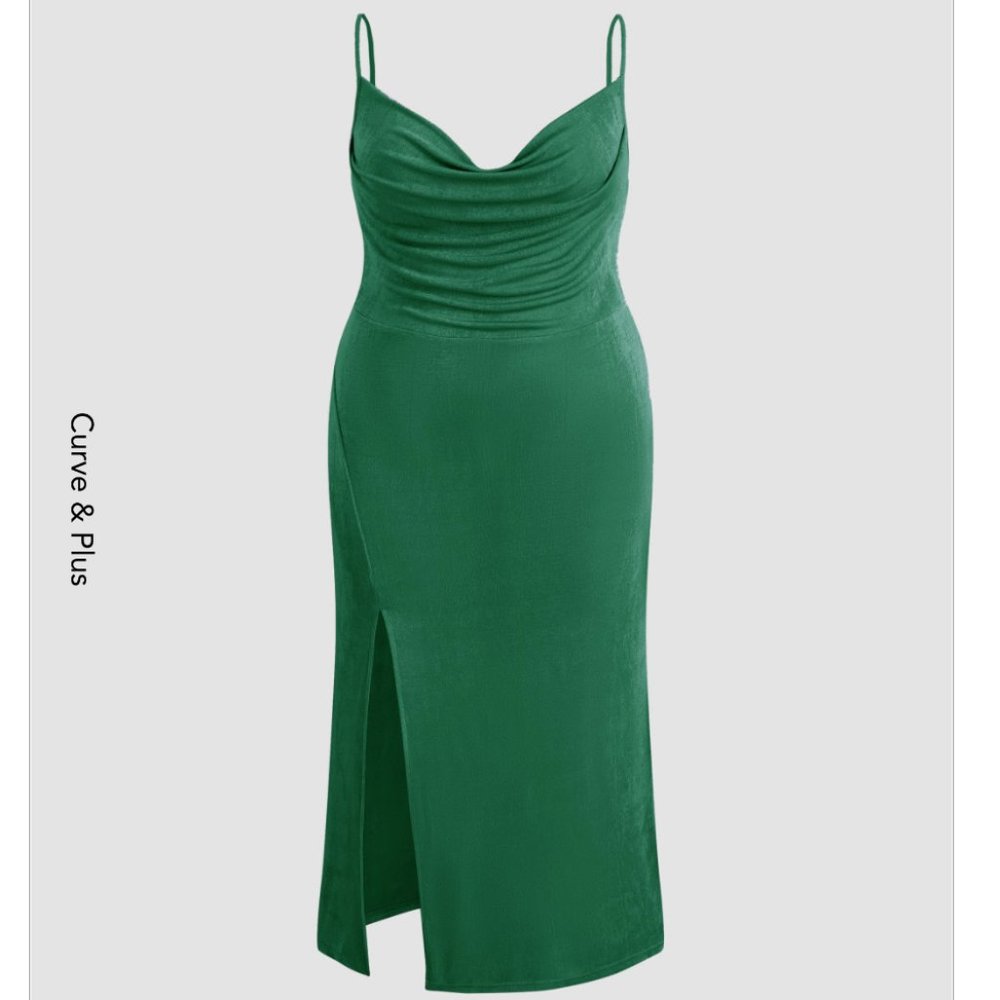 Cider Green Curve & Plus Solid Cowl Neck Slit Maxi Dress 3XL Size 18 NWT